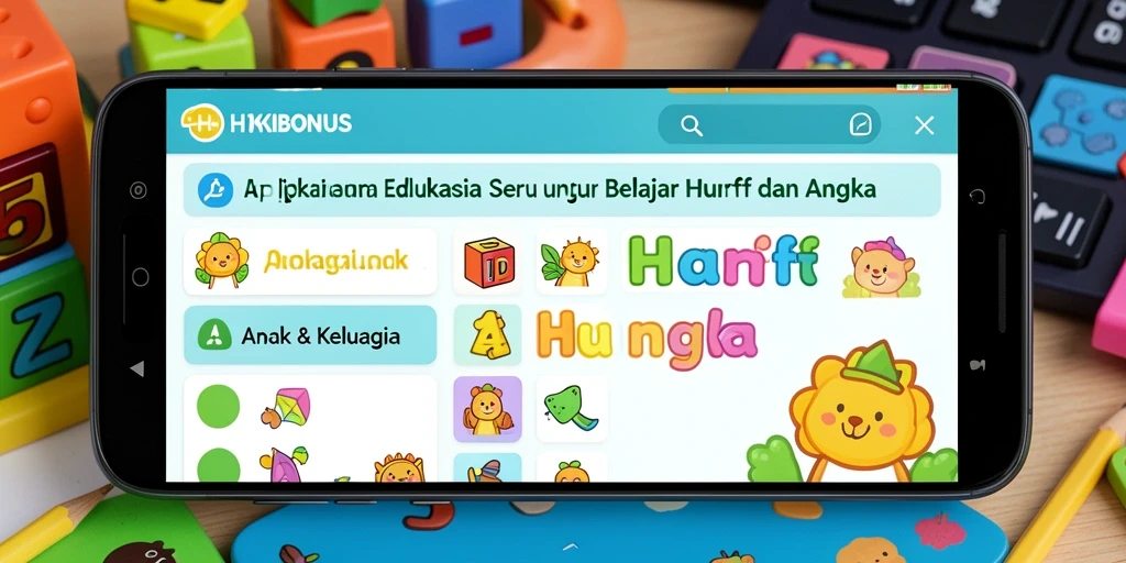 Antarmuka HOKIBONUS yang menarik untuk belajar huruf dan angka.