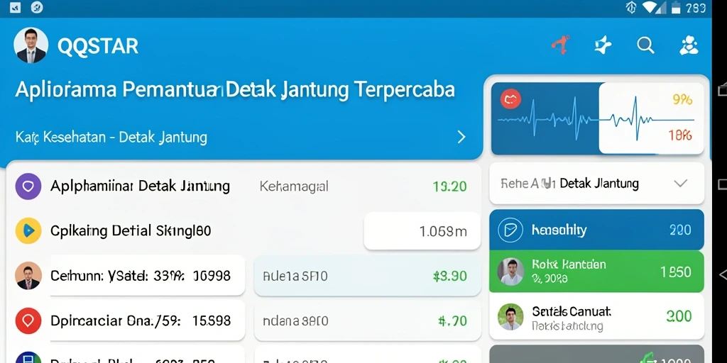 Antarmuka pengguna aplikasi QQSTAR untuk pemantauan detak jantung.