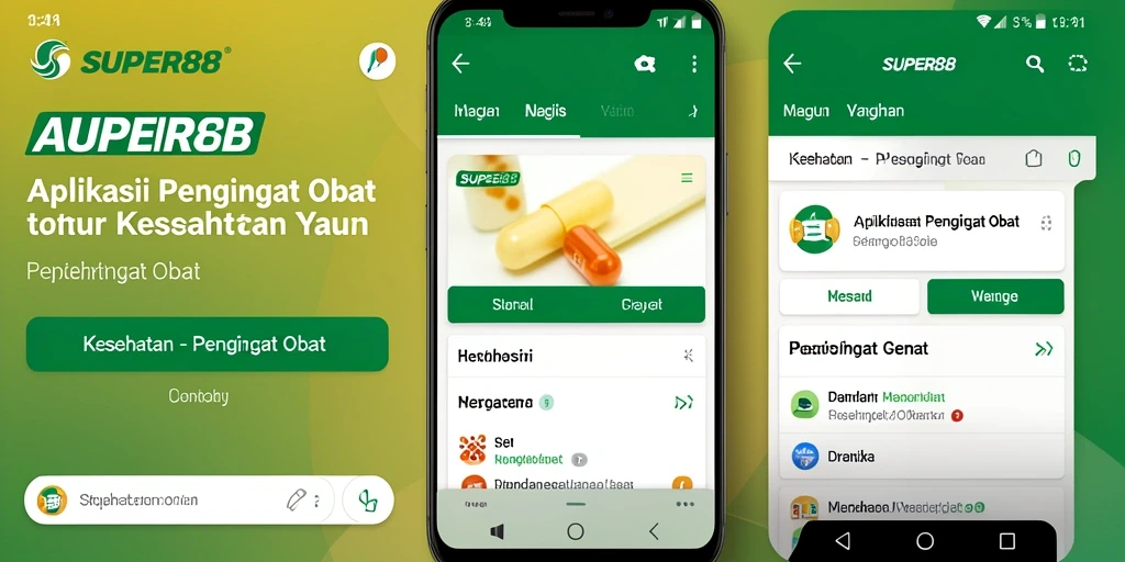 Tampilan antarmuka aplikasi Pengingat Obat SUPER88 yang informatif.